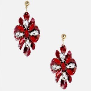 Acetate Red Rhinestone Flower Dangle Earring
